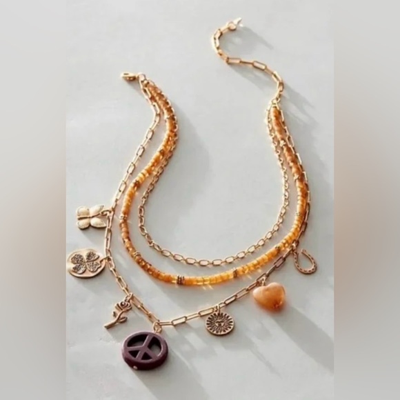 Free People Jewelry - Free People Fun In the Sun Gold Multi-Layer Charm Necklace